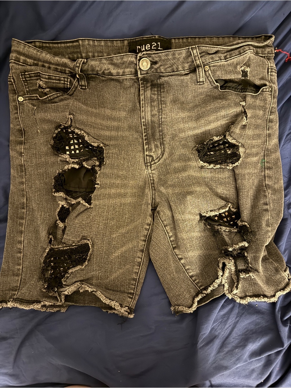 Rue21 Black Distressed Denim Shorts with Black Studded Insets